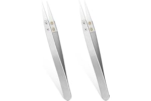 MOZEAT LENS Pinzas de cerámica, 2 pinzas de precisión de cerámica de acero inoxidable para electrónica, no conductoras, antiestáticas, resistentes a altas temperaturas, pinzas de punta fina para un funcionamiento
