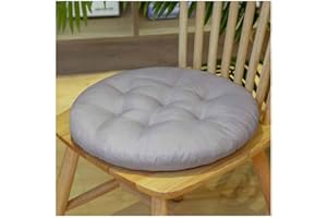 SHTGOI Coussin de chaise - 40 x 40 cm - Avec bandes - En coton - Rembourrage épais - Pour l'intérieur et l'extérieur - Rond - Gris clair