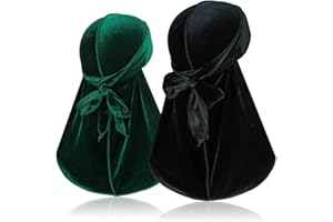 TSKNOMO 2 Pcs Velvet Durags for 360 Waves, Silky Doo Rag Durag Head wraps with Extra Long Tail and Wide Straps for Men Women