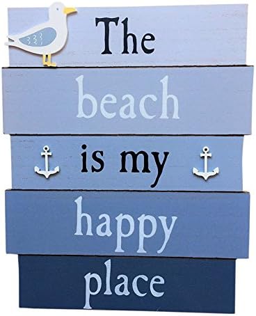 The Beach is MY HAPPY PLACE Blue Nautical Wooden Sign - Holiday Home Beach Hut