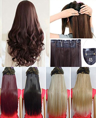 S-noilite® Clip in Extensions Halbperücke Haarverlängerung Haarverdichtung Haarteil 3/4 Perücke Glatt One Piece (58cm,Graublond) - 5