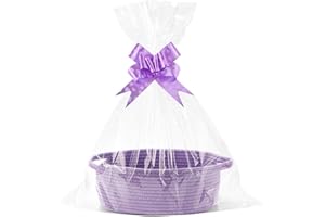 Lotvic Gift Basket, Hamper Kit, Empty Hamper Basket with Cellophane Bags and Pull Bows, Rope Gift Baskets with Handles, Woven Gift Baskets for Baby Shower, Wedding, Birthday, Housewarming (Purple)