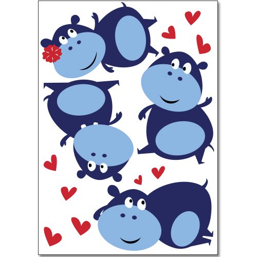 Wandkings Nilpferde mit Herzchen Wandsticker Set, 26 Aufkleber, 2 DIN A4 Bögen, Gesamtfläche, 60 x 20 cm - 5