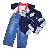 FINEJO Cool Boy Kid Coat+T-shirt+Jeans Outfit Set Long Strap Tops Suit Clothing 1-5 Y