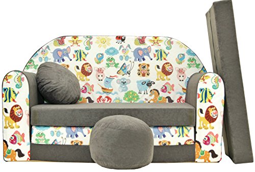 Pro Cosmo - Canapé-lit pour Enfant - A5 - avec Pouf/Repose-Pieds/Oreiller - en Tissu - Multicolore - 168 x 98 x 60 cm