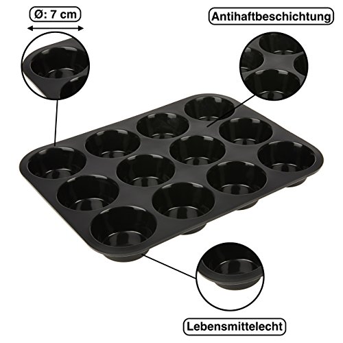 SteinBEISSER Muffin-Form aus Silikon für 12 Muffins in Standardgröße mit Antihaftbeschichtung | 33 x 25 x 3 cm | BPA frei | Muffin-Backform / Cupcake-Form / Brownie-Form / Muffin-Blech | schwarz - 2