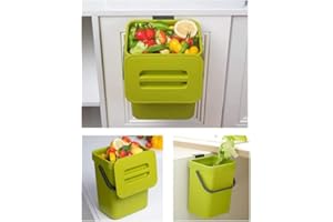 BEAUTYBIGBANG Hanging Trash Can with Sliding Cover, Small Kitchen Compost Bin, 5L Kitchen Waste Bin, Countertop Container with Lid for Cupboard, Kitchen, Motorhome,Bathroom, Toilet, Bedroom (Green)