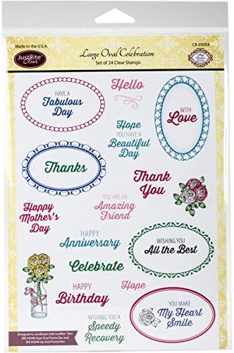 JustRite Papercraft Clear Stamps 6 x 8-inch Large Oval Celebration, Acrylic, Multicoloured, 0.09 x 6.4 x 10.15 cm