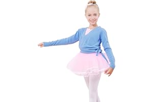 Happy Cherry Cache-Coeur Danse Fille Veste de Ballet Manches Longues Gilet de Danse Classique Ballet Tricot Fille 5-12 Ans Bleu Noir Rose