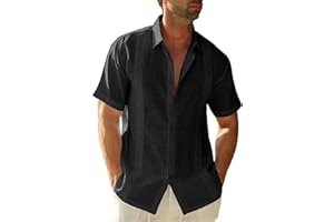 Glacspyg Men's Linen Short Summer Short Sleeve Guayabera Linen Shirt Work Casual Shirt Fit Business Casual Holiday