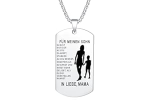 YOTHIWAD Halskette für Meinen Sohn Dog Tag Kette An Meinen Sohn Halskette mit Gravur Inspirierend Text Geschenk für Sohn von Mama Papa