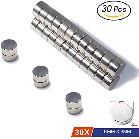 Neodymium Magnets By MagnetPow, 30Pcs 6MM x 3MM Stainless Steel Craft Magnet, Super Strong N45 Cylinder Magnets For Refridgerator Door Whiteboard DIY Crafts Hobbies Office Multi-Use, Approximately 1/4" x 1/7" (30PCs 6x3)