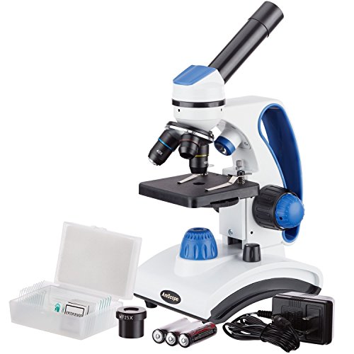 AmScope  m162 C-2l-pb10 40 x -1000 x Dual Luz Lente de cristal marco de metal Student Microscopio + diapositivas