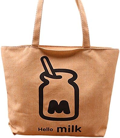 iTemer Canvas Shoulder Bag Cute Cartoon Milk Casual Handbag for Women and Girls Travel Shopping Tote Handbag 41x 30cm