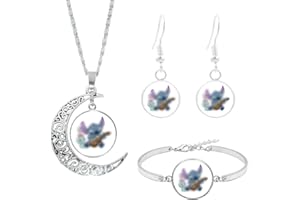 DGTSYAL Lot de 3 Stich Anime Boucles d'oreilles à tige en forme de goutte d'oreille Cadeau,Collier pour fille-Cadeau pour fille,nièce,fille,Fête des mères/Noël/Anniversaire