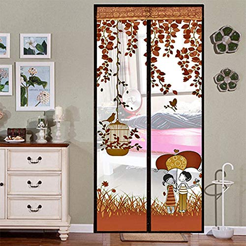 Preisvergleich Produktbild Sommer Magnetische Insektentür Moskito Streifen Türvorhang, Paar Muster Magnetgitter Versenkbare Türvorhang 90x210 cm,Brown,120 * 220CM