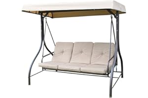 GARDEN MARKET PLACE Luxury Heavy Duty Garden 3 Seater Swing Seat Hammock Bed Complete with Thick Cushions. Adjustable canopy angle.