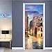 Produktbild türaufkleber schlafzimmerKleinstadt Türtapete Selbstklebend Wasserdicht PVC Wandaufkleber TürPoster Fototapete Holzwand Türaufkleber Wandbild Für Tür Wohnzimmer Schlafzimmer Küche Und Bad 77x200cm