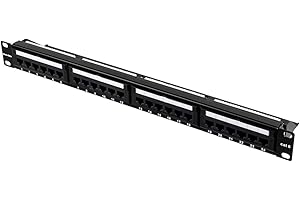 Aiten Data Patch Panel/Panel de Parcheo con 24 Puertos 1U Cat 6 UTP para Armarios Rack con Numeración de Tomas, Bridas y Tornillos de Instalación