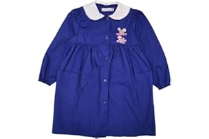 Primo della classe Grembiule Scolastico Lungo Blu per Bambina, con Bottoni, Colletto Estraibile, Due Tasche