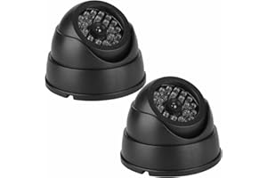 JUSTOP Paquete de 2 cámaras de seguridad falsas, estilo domo, con luz LED intermitente, color negro