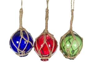 osters muschel-sammler-shop Real Glass Balls / Fishing Balls with Sailor Jam in Set of 3 5 cm / Maritime Decoration for Wall and Ceiling / High-Quality Workmanship