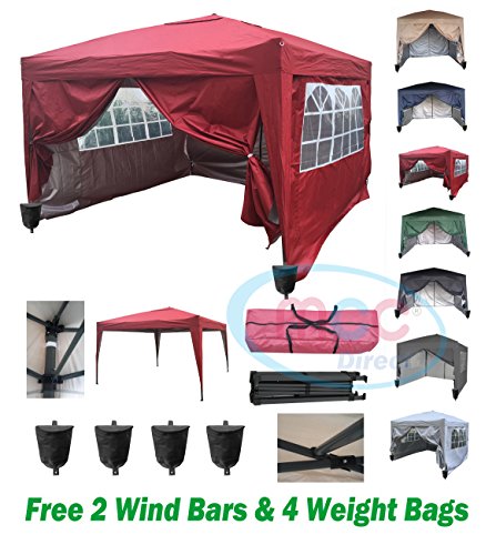 Mcc® Gazebo plegable impermeable del gazebo 3x3m , tienda del pabellón con la capa protectora de plata incluye paredes laterales [WS] (color Rojo)