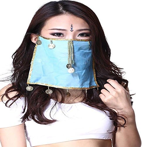 Pealiker Tribal Face Veil With Coins Chiffon Lndian Dance Performance Accessories