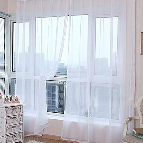 1 Stück Transparente Voile Vorhang Tüll Fensters Vorhang Panel Schal Volant Hochzeit (Weiß)