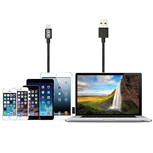 MyGadget©- 2 x Nylon Iphone-Ladekabel mit Metall USB-Anschluss (1 M) Textil für das Apple 7/7 Plus 6s/6s Plus/6/5/5s/5c/SE, iPod nano 7/5G (Schwarz) - 6