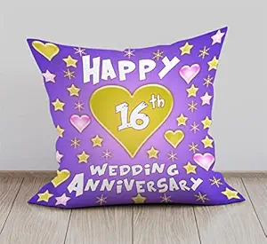 DreamVio Happy 16th Anniversary Cushion, Gift Cushion for Husband, Wife,Couples, Friends on Birthdays & Anniversaries Color : Purple (12 x 12 inch)
