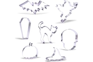 KEEWAH Grande Moldes Para Galletas Halloween - 7 Pieza - Fantasma, Gato asustado, Cráneo, Murciélago, Ataúd, Calabaza, Sombrero de bruja - Acero Inoxidable