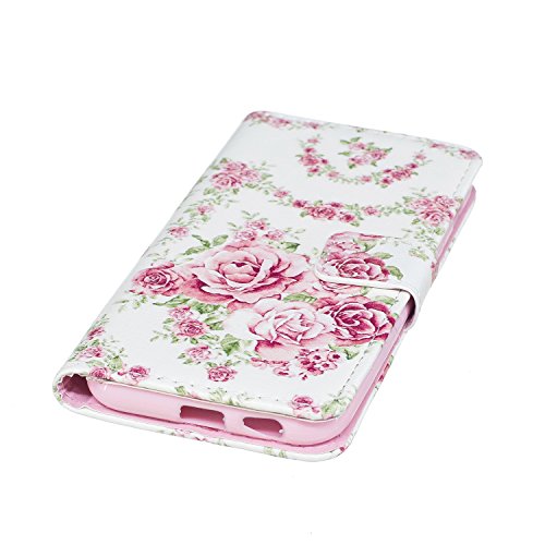 Galaxy A5 2017 Hülle,Samsung Galaxy A5 2017 Handycover,JAWSEU Schön Rose Blumen Muster Pu Leder Wallet Brieftasche Cover Magnetverschluss Book Style Handyhülle Schutzhülle Ledertasche Case Cover Etui mit[Ständerfunktion] und [Kartenfächer] für Samsung Galaxy A5 2017+1xSchwarz Glitzer Bling Eingabestift-Rose Blumen - 4