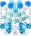 Produktbild Hook Deko Geburtstag Junge, Geburtstagsdeko, Happy Birthday Girlande Dekoration mit 18pcs Ballon, 9er Pompoms, Wimpelkette Erster Geburtstag,Partyset Kindergeburtstag Luftballons Blau Hellblau Weiß
