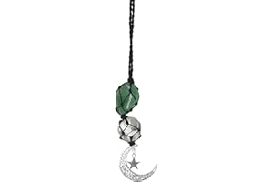 PEILI Healing Heilender Kristallstein Auto Hänge-Accessoires Charm Ornamente Dekor Mond und Stern (Grüner Aventurin-Weißer Kristall)