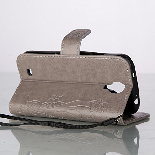 Galaxy S4 Hülle,Galaxy S4 Case,Galaxy S4 Leder Wallet Tasche Brieftasche Schutzhülle,ikasus® Prägung Schmetterling Blumen Muster PU Lederhülle Flip Hülle im Bookstyle Cover Schale Stand Ständer Etui Karten Slot Schutzhülle Grau Tasche Wallet Case für Samsung Galaxy S4 i9500 – Groß Schmetterling:Grau - 4