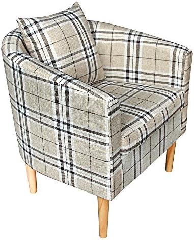 Premium Tartan Fabric Tub Chair Armchair Dining Living Room Office Reception (GRID)