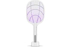 KINSEA Racchetta Zanzare-2 In 1 Racchetta Zanzare Elettrica 3000V Racchetta Per Zanzare-Racchetta Elettrica Con Maglia A Triplo Strato-Racchetta Zanzare Ricaricabile Da Con Usb Base Di Ricarica