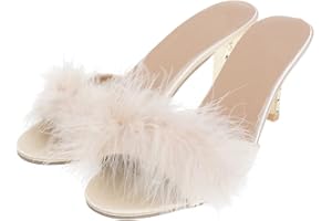 Holibanna Bianco Delle Donne Della Del Faux Gattino Tallone di Estate Sandali Ciabatte Slip on Open Toe Vestito Backless Sexy Basso Tacco Alto Slipper Slides Fuzzy Pantofole (numeric_39)