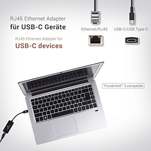 honju USB-C (Thunderbolt 3) auf Gigabit Ethernet Adapter fÃ¼r PC/Notebook/MacBook - schwarz [USB-C | RJ45-Port | 10/100/1000Mbps | Plug & Play | Wake-on-Lan Funktion | 