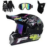 [CONJUNTO DE CASCO FUERA DE LA CARRETERA]: Motocicletas accesorios de casco integral con guantes de motocicleta, gafas de protección para motocicletas, máscara de motocross. Excelente equilibrio de rendimiento y transpirabilidad, una experiencia de conducción cómoda con una visión clara y una cabeza fría.
