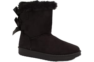 PRIMTEX Bottes fourrées chaudes femme avec ruban satiné et fourrure synthétique