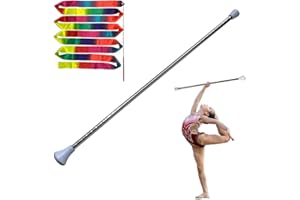 Dasiyoki 26-inch Twirling Baton Spinning Dance Baton Metal Rhythmic Gymnastics Conducting Batons for Child in Majorette-Complete with 1 Dance Ribbon Rainbow Streamer (White,1 Pack)