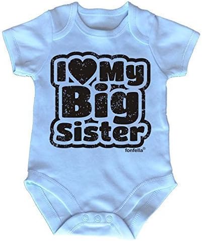 123t Baby I LOVE MY BIG SISTER Babygrow (6-9 Months SHORT SLEEVE - Blue) Newborn Gift Christening Gift Baby Present