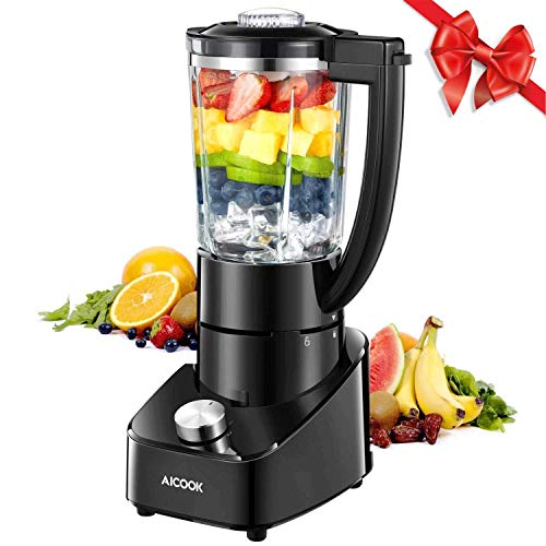 Frullatore 700W Frullatore Vetro Multifunzione per Frullati e Smoothie, AICOOK Frullatore Professionale con 4 Lame in Titanio e Vaso in Vetro da 1,5 Litri, 2 Velocità, Nero