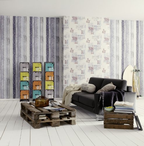 A.S. Création Vliestapete New England 2 Tapete in Holz Optik fotorealistische Holztapete maritime Optik 10,05 m x 0,53 m blau Made in Germany 855060 8550-60 - 4