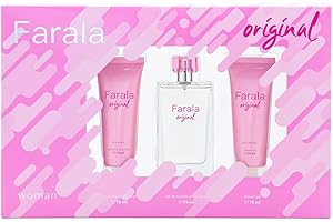 FARALA - Original, Perfume 75 ml + Gel de Baño 75 ml + Loción Corporal 75 ml, Estuche Regalo de Mujer, Pack Farala Original 3 Piezas, Femenina, Floral y Fresca, de Larga Duración