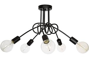 LIGHT HOME LH Light-Home Edison 5 Lampadario da Soffitto Industriale - Lampadari Moderni Per Soggiorno Camera da Letto e Cucina in Metallo - a 5 Luci - E27 - Nero