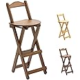 Gelory Folding Bar Stool Bamboo Counter Height Stool with Backrest Footrest, Portable Bar Chair Dining Chairs for Kitchen Garden Indoor Outdoor, No Assembly (Brown)