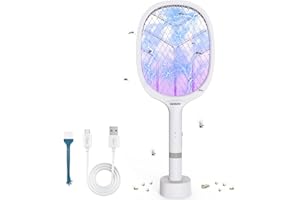 Racchetta Zanzara Elettrica 4800V: DANGZW Racchetta Elettrica Insetti 2 in 1 con Base di Ricarica USB, Batteria Ricaricabile 1800mAh e UV, Racchette Anti-zanzara Elettrico per Giardino Casa Campeggio